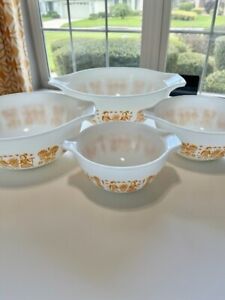 Original Vintage Pyrex Rare Yellow Butterprint 4 Bowl Set Excellent Condition
