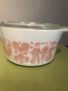 Vintage Pyrex Pink Butterprint (Amish) 473 Casserole Dish with lid 1 Quart RARE!