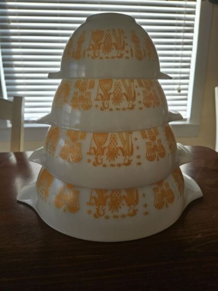 Rare Vtg Pyrex Amish Butterprint Orange Pumpkin Bowls 441-444 Excellent  Cond.