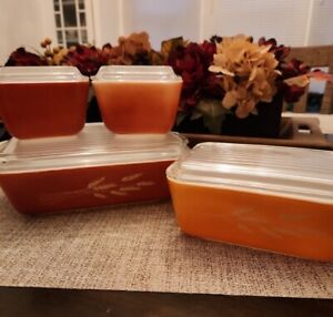 Vintage Pyrex Autumn Harvest Wheat refrigerator set NO CHIPS 501 502 503