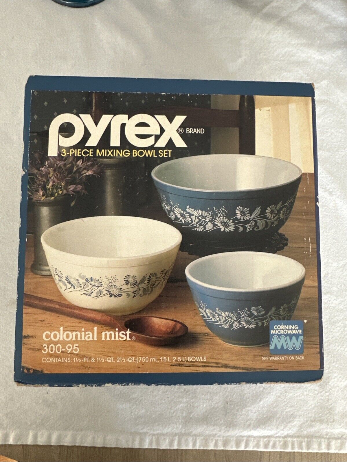 Set Of 3 Vintage Pyrex Colonial Mist Nesting Mixing Bowls 401 402 403