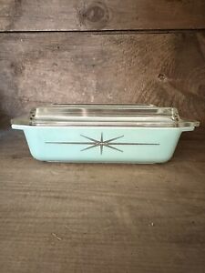 RARE "Holy Grail" Pyrex 575B Turquoise Gold Atomic Starburst 2qt Casserole w/Lid