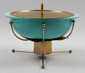 Rare Vintage Pyrex UFO 1956 Atomic Sputnik Turquoise 024 Casserole w/ Lid & Base