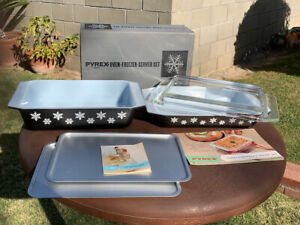 New ListingVintage and NEW Pyrex Oven Freezer Server Set Black/White Snowflakes