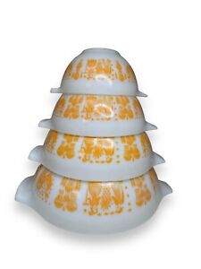 Pumpkin Orange Butterprint PYREX Set of 4 Nesting Bowls 441 442 443 444 Rare