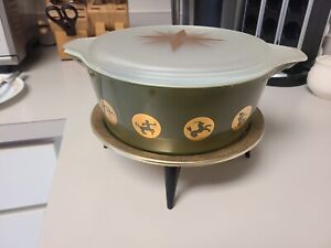 Vintage Pyrex Zodiac Casserole Dish 475 2 1/2 Quart With Candle Warmer