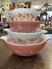 Set of 4 Vintage Pyrex Gooseberry Pink White Cinderella Nesting Bowls