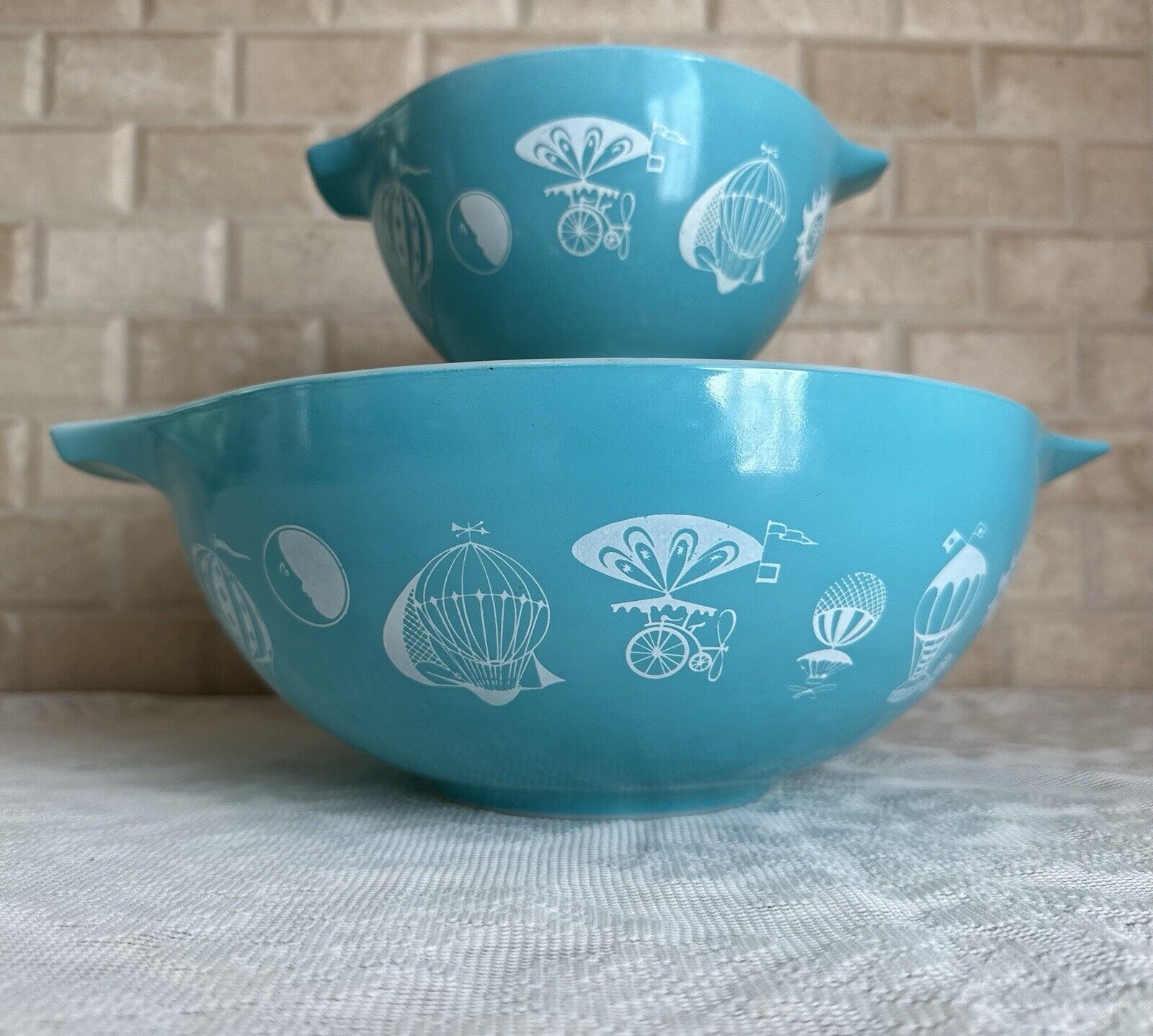 Vintage 1958 Pyrex Hot Air Balloon Chip & Dip Set | Cinderella Bowls #444 & #441