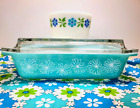Pyrex JAJ Turquoise Blue Daisy Deep Space Saver DIsh w/Lid & Margarine Pot