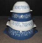 Set of 4 VIntage Pyrex Colonial Mist Blue & White Cinderella Nesting Bowls