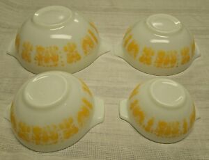 Vintage Pyrex Pumpkin / Orange Amish Butterprint 441-444 set of 4 bowls