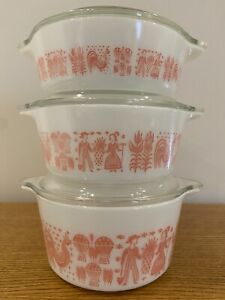 Rare Vintage Pink Butterprint Pyrex Casserole Dishes With Class Lids