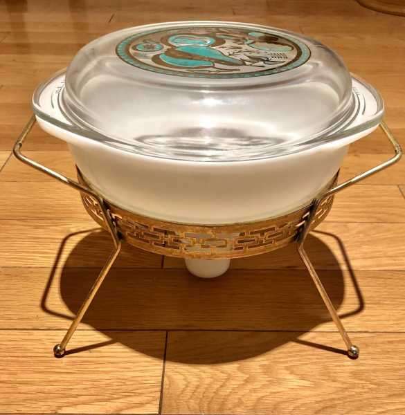 RARE Pyrex Paradise Promo Turquoise/Gold VTG Casserole Cradle HTF Votive