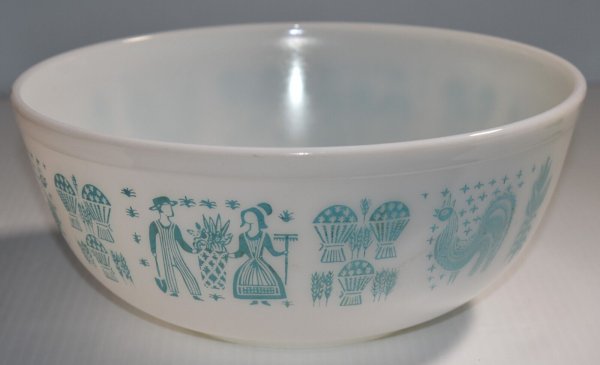 Vintage PYREX Mixing Bowl #404 Amish Butterprint Turquoise On White 4 Quart