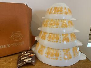 New Old Stock Rare Vintage Pyrex Pumpkin Butterprint Bowls In Original Box