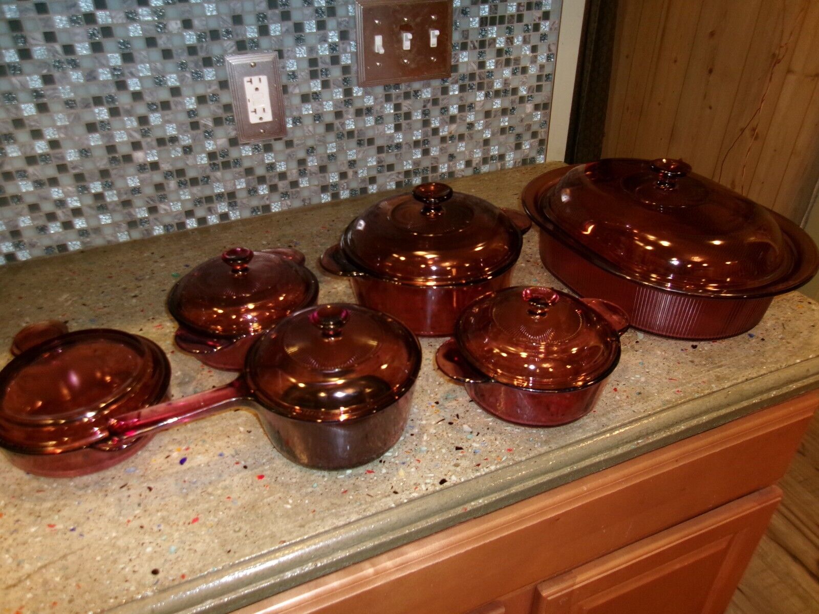 Vision Ware Vintage Corning Pyrex Cranberry Glass Cookware 12 Piece Set USA