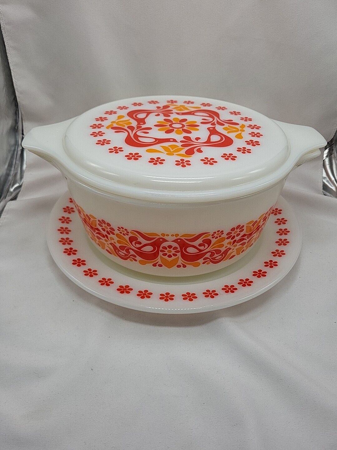 Vintage Pyrex Penn Dutch Friendship Promo 475 Casserole Lid Underplate Excellent