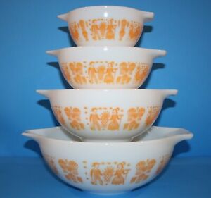 Vintage Pyrex Amish Butterprint Orange Pumpkin 441-444 Excellent