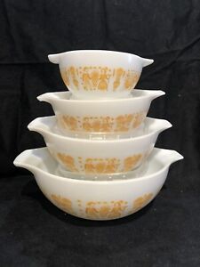 RARE Vintage Pyrex Butterprint Amish Pumpkin Orange 441-444 Set Of 4 Bowls