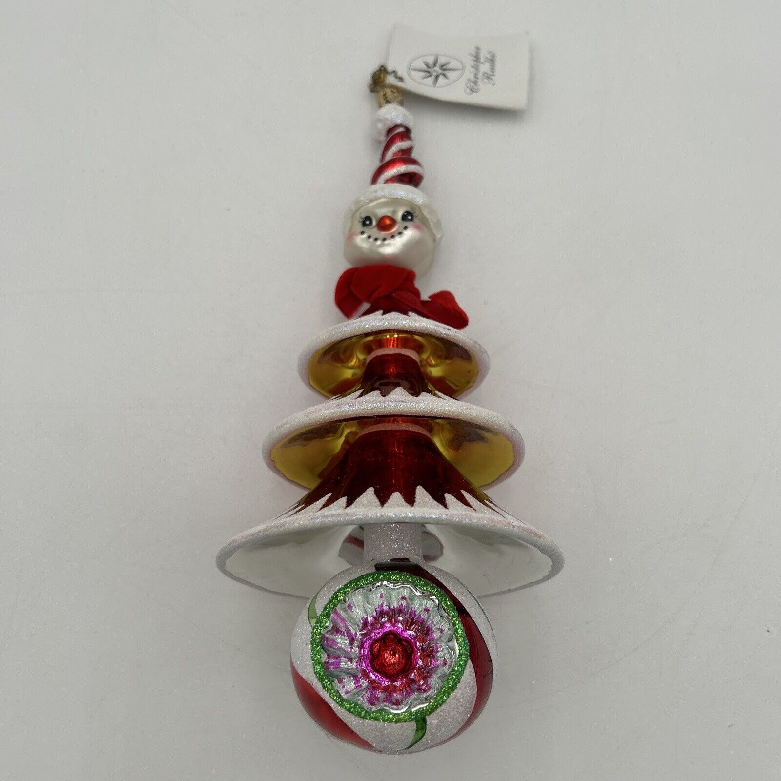 Christopher Radko Frosty Tree Trim Snowman tiered glass Reflector Ornament