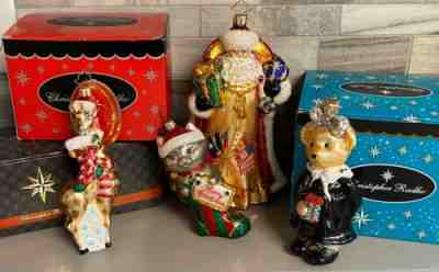 WOW! Lot 4 Christopher Radko Christmas Ornaments - Texas Santa Giraffe Bear Cat