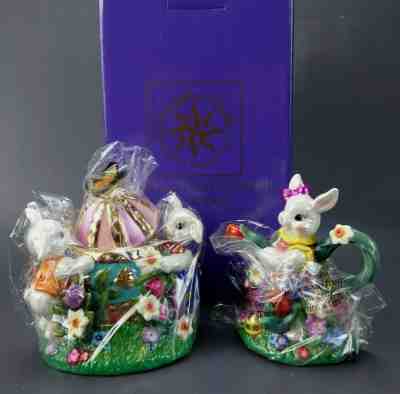 Rare Christopher Radko DAPPER HARE FAMILY SUGAR BOWL & CREAMER New w/ Box