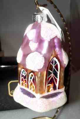 Radko MIDNIGHT MASS Church Chapel Stained Glass Lavender Ornament NEW NWT+Box