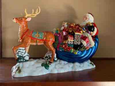 Christopher Radko Santa Sleigh Reindeer Porcelain Figurine Christmas Cookie Jar