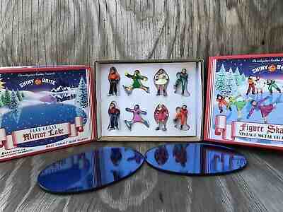  Radko Vintage Metal 8 Ct. Figure Skaters & Cobalt Blue Mirror Lake Set Of 2 