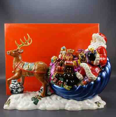 Rare CHRISTOPHER RADKO Santa With Sleigh COOKIE JAR Centerpiece Christmas
