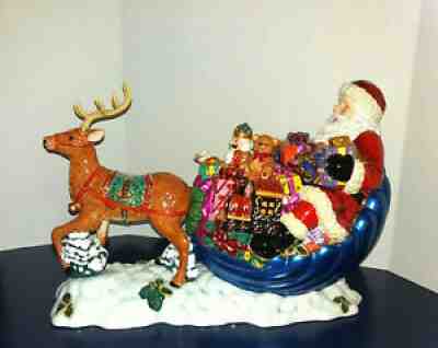 Rare CHRISTOPHER RADKO Santa w/Sleigh &Reindeer COOKIE JAR Centerpiece Christmas