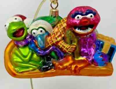 Christopher Radko Muppet hot Bobsled Kermit Gonzo Animal Glass Christmas Ornament.