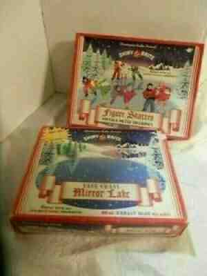 Radko Shiny Brite Vintage Figure Skaters and Blue Glass Mirror Lake Set of 2 New