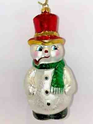 Christopher Radko 1996 Snow Ball Snowman Red Top Hat Green Scarf Pipe 95-100-1