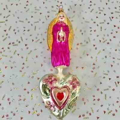 Vintage Christopher Radko Celestial Hearts Angel ornament pink gold white RARE