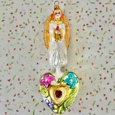 Vintage Christopher Radko Celestial Hearts Angel ornament in box white gold RARE