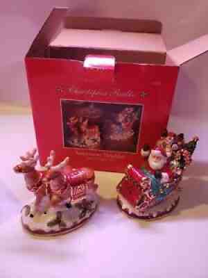 Christopher Radko Sumptuous hot Sleighful Santa Sleigh Reindeer Salt and Pepper Set