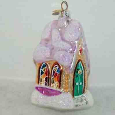 Radko MIDNIGHT MASS Christmas Ornament 94-913-0 WINTER CHAPEL W STAINED GLASS