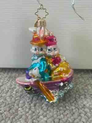 RARE CHRISTOPHER RADKO EASTER ORNAMENT BUNNY COUPLE IN ROWBOAT MINT