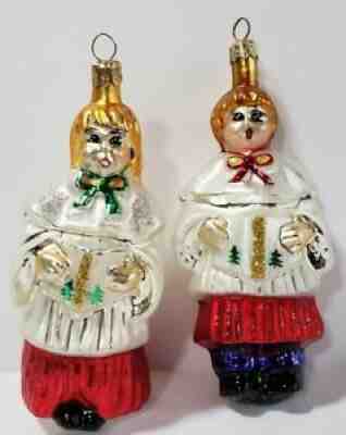 Christopher Radko Ornament Set of 2 Boy and Girl Choir White Robes Gold Hair