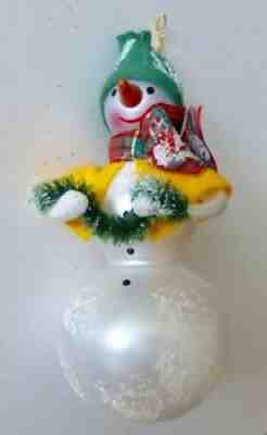 Christopher Radko 1997 FROSTY FRIENDS Snowman Christmas Ornament/Green Hat Italy