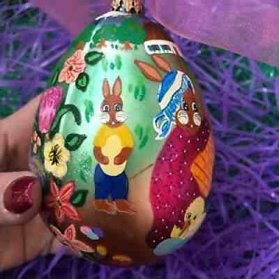 Radko Eggspecting Somebunny Easter Bunny Glass authentic Christmas Ornament 2000