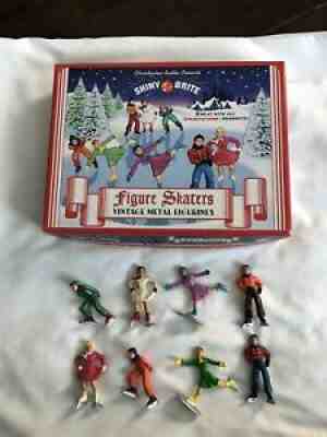 8 Christopher Radko Shiny Brite Sparkletown Figure Skaters Metal Figurines