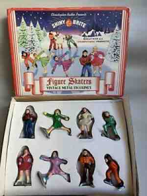 8 Christopher Radko Shiny Brite Sparkletown Figure Skaters Metal Figurines #MB