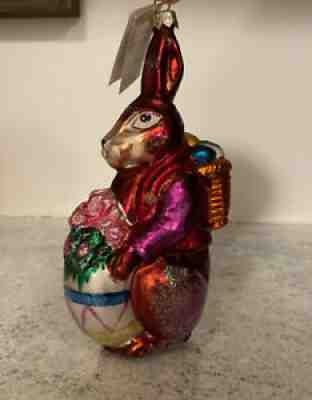 Christopher Radko Roy Rabbit 7" Easter Bunny Ornament Giant Egg VTG Glass Blown