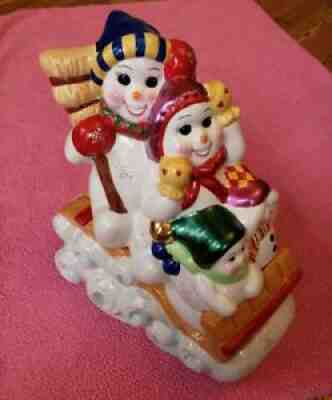 Christopher Radko Large Winter Christmas Sleigh Snowman Cookie Jar