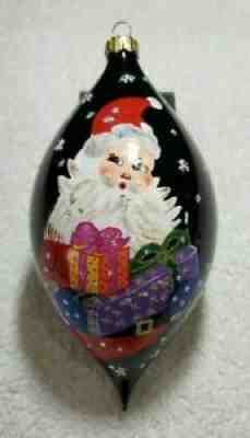 Rare Christopher Radko Santa Midnight Glass Ornament with Snowflakes And Glitter