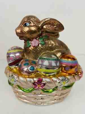 Christopher Radko Ceramic Easter Bunny Rabbit Eggs Basket Candy Dish & LidÂ 2004