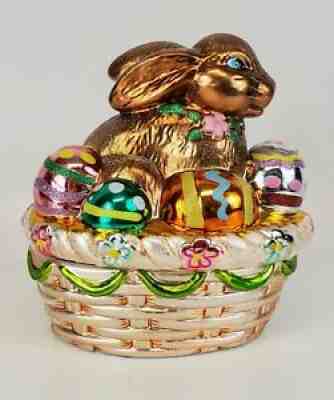 2004 Christopher Radko Ceramic Easter Bunny Rabbit Eggs Basket Candy Dish & LidÂ 