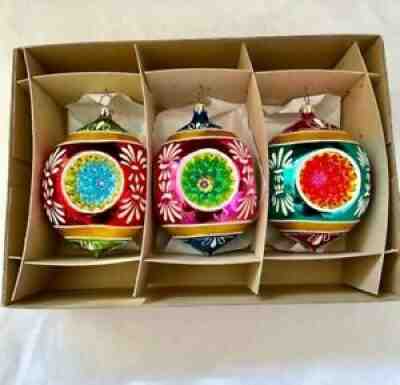 Christopher Radko Blossom Brites Fantasia quadruple reflector ornaments set of 3